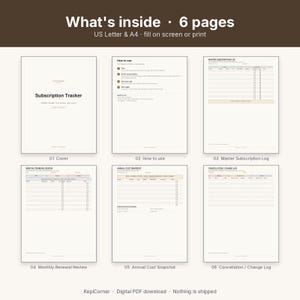 Subscription Tracker Printable | Recurring Subscriptions Keep Change Cancel | Fillable PDF Letter A4 image 3