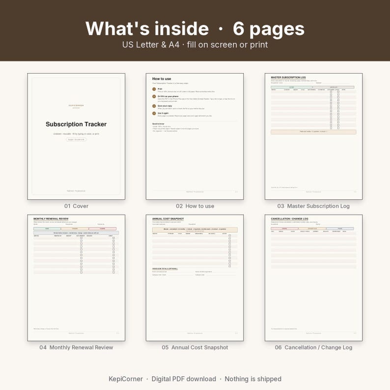 Subscription Tracker Printable | Recurring Subscriptions Keep Change Cancel | Fillable PDF Letter A4 image 3