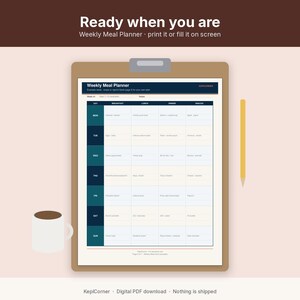 Weekly Meal Planner Printable + Grocery List Kit | Meal Prep Planner PDF | US Letter Instant Download image 4