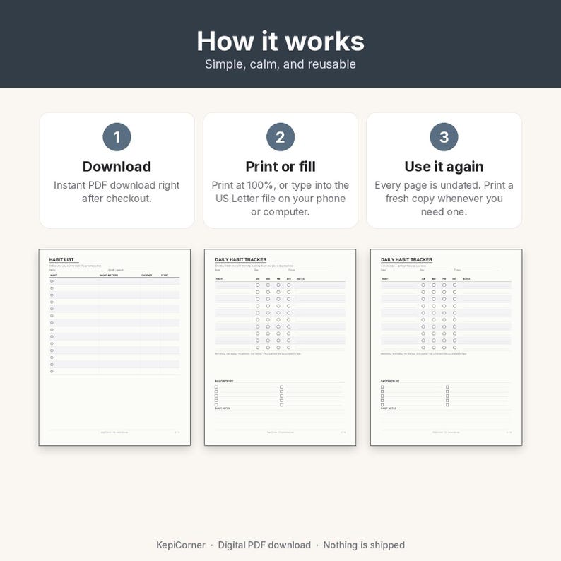 Habit Tracker Pack Printable | Daily Weekly Monthly 30-Day Yearly | Minimal Undated PDF US Letter image 5