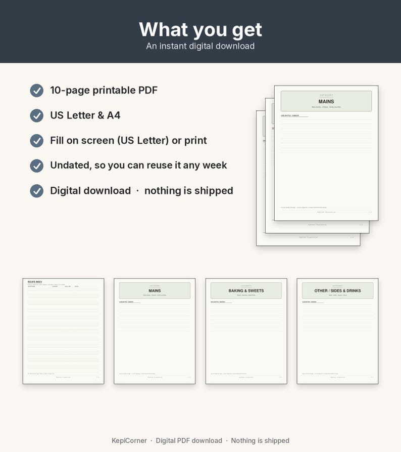 Recipe Card Pack Printable | Recipe Binder Pages Index Dividers | Fillable PDF Letter A4 image 10