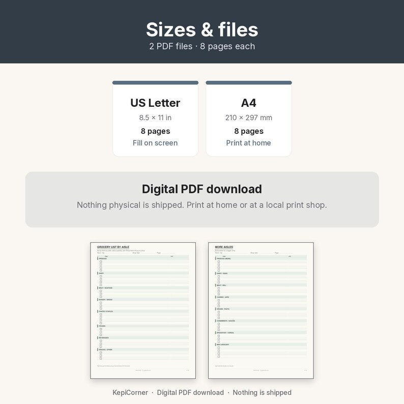 Grocery List Printable | Shopping List Pad Fillable PDF | Categorized Checklist Letter A4 image 9