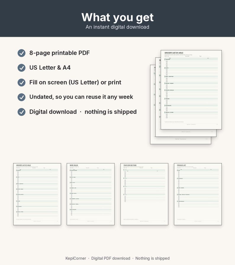 Grocery List Printable | Shopping List Pad Fillable PDF | Categorized Checklist Letter A4 image 10