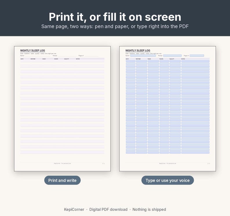 Sleep Log Printable | Nightly Sleep Tracker Fillable PDF | Letter A4 image 4