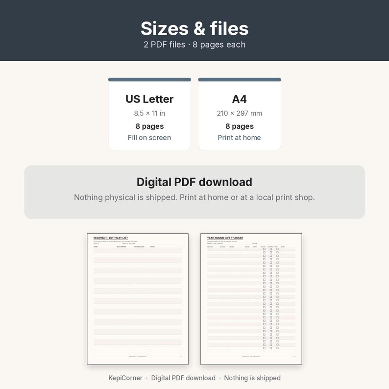 Gift Tracker Printable | Birthday & Holiday Gift List Year-Round | Fillable PDF Letter A4 image 9