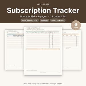 Subscription Tracker Printable | Recurring Subscriptions Keep Change Cancel | Fillable PDF Letter A4 image 1