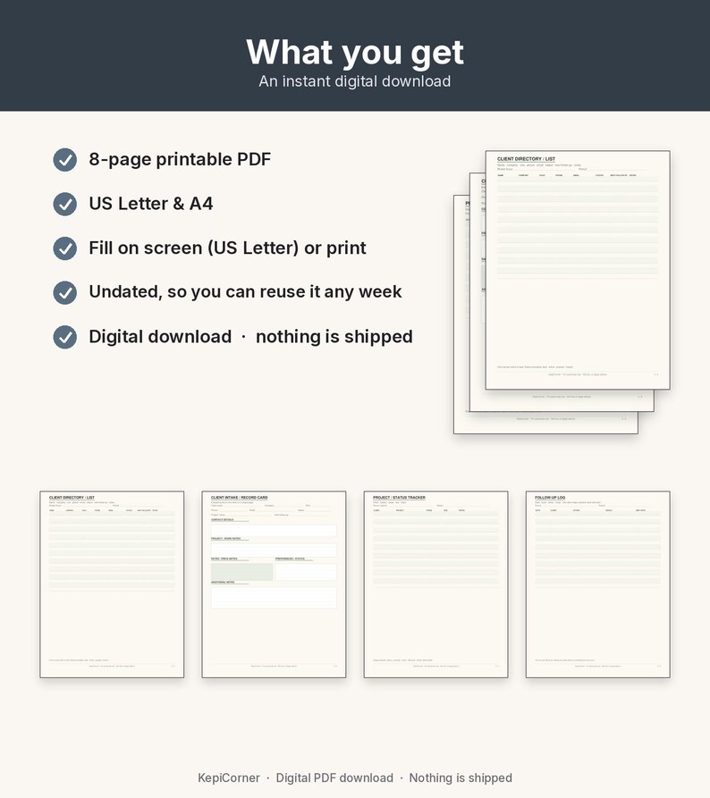 Client Tracker Printable | Freelancer Client Log Fillable PDF | Letter A4 image 10