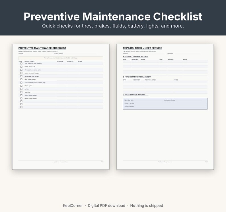 Vehicle Maintenance Log Printable | Car Service Tracker Oil Mileage | Fillable PDF Letter A4 image 8
