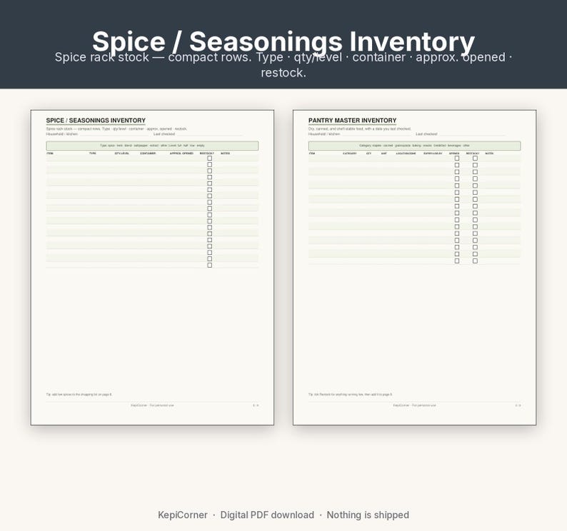 Pantry Inventory Checklist Printable | Kitchen Fridge Freezer Spice | Fillable PDF Letter A4 image 7