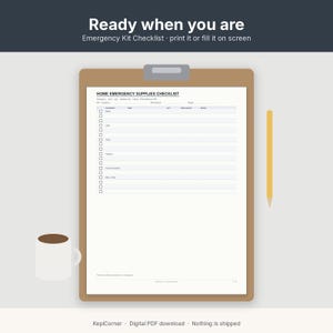 Emergency Kit Checklist Printable | Go-Bag Preparedness Fillable PDF | Home Supplies Letter A4 image 2
