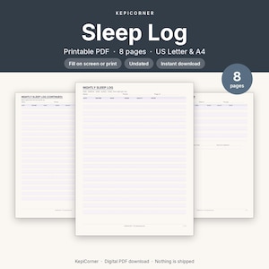Sleep Log Printable | Nightly Sleep Tracker Fillable PDF | Letter A4 image 1