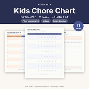 Kids Chore Chart Printable | Weekly Daily Responsibility Chart | Fillable PDF Letter A4 image 1