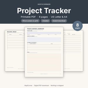 Project Tracker Printable | Project Planner Fillable PDF | One Project Overview Letter A4 image 1
