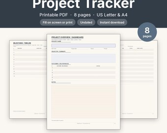 Project Tracker Printable | Project Planner Fillable PDF | One Project Overview Letter A4