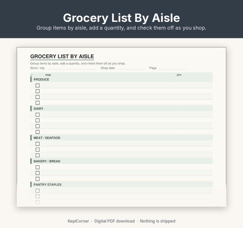 Grocery List Printable | Shopping List Pad Fillable PDF | Categorized Checklist Letter A4 image 5