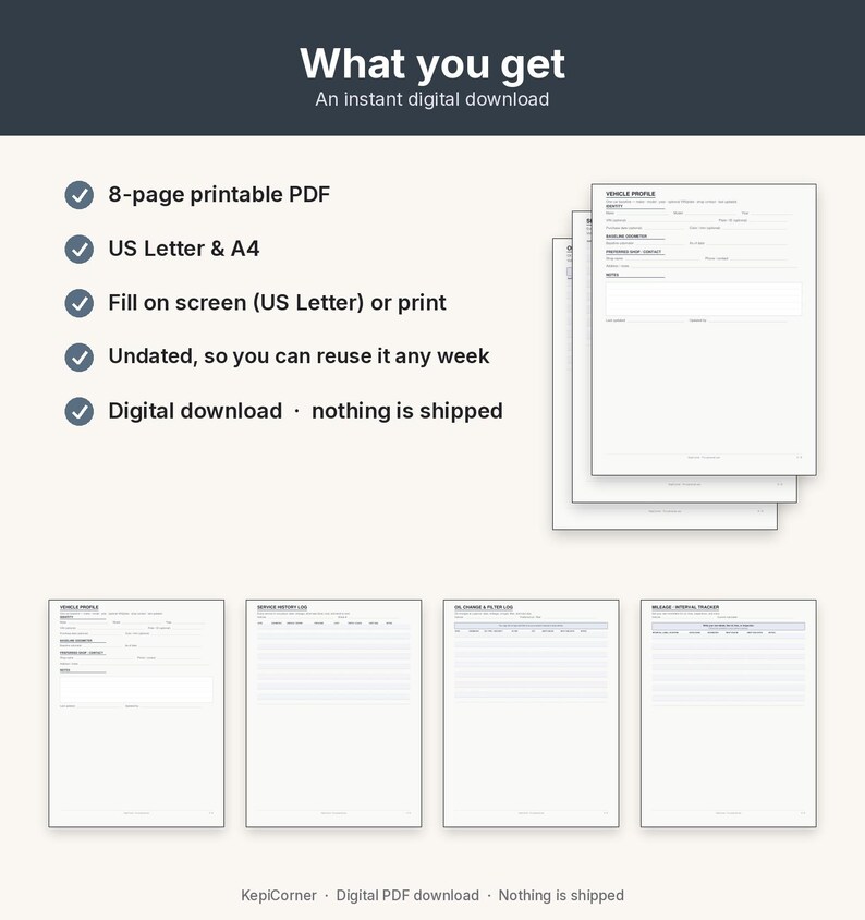 Vehicle Maintenance Log Printable | Car Service Tracker Oil Mileage | Fillable PDF Letter A4 image 10