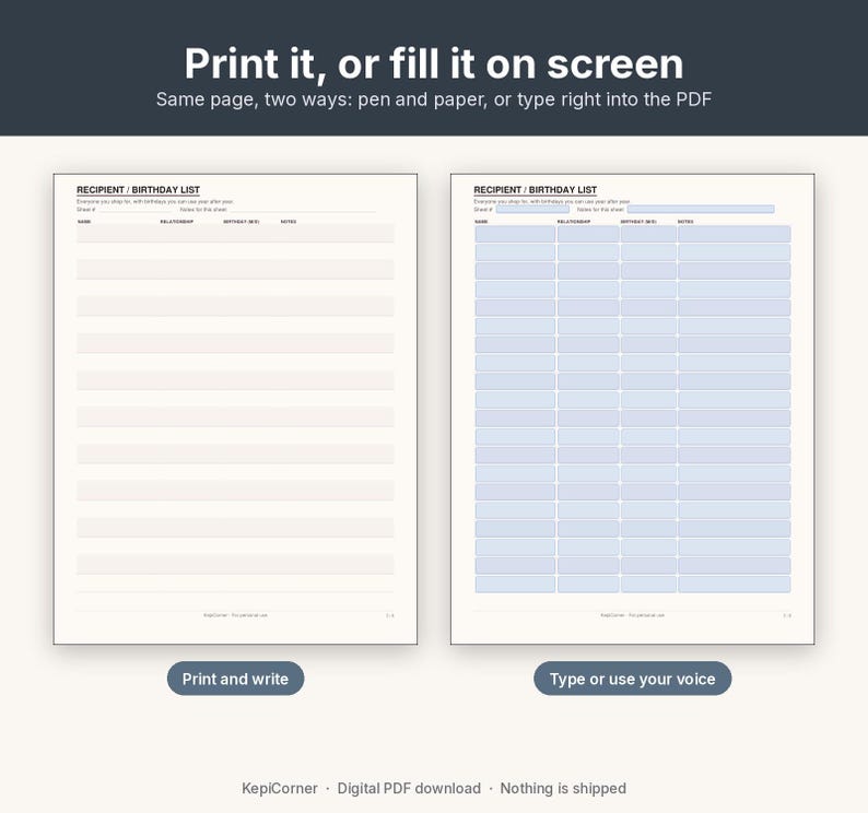 Gift Tracker Printable | Birthday & Holiday Gift List Year-Round | Fillable PDF Letter A4 image 4