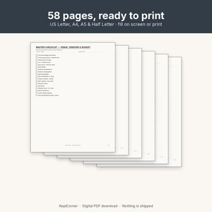 Wedding Planning Checklist Printable Binder | Undated Timeline Guest List Budget Vendor | Fillable PDF Letter A4 A5 image 6