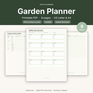 Garden Planner Printable | Planting Calendar Fillable PDF | Bed Layout Map Letter A4 image 1