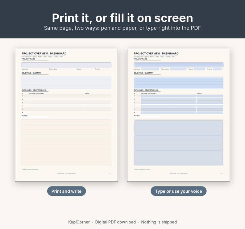 Project Tracker Printable | Project Planner Fillable PDF | One Project Overview Letter A4 image 4