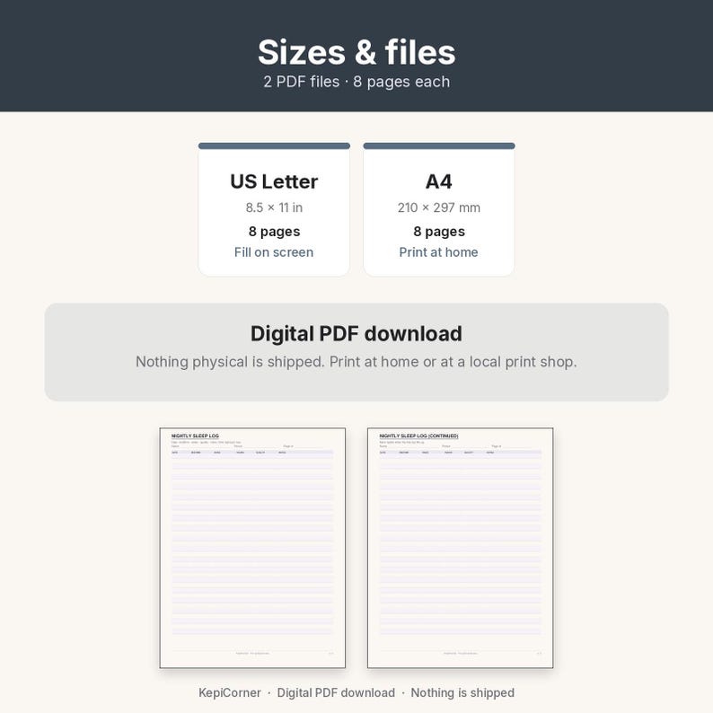 Sleep Log Printable | Nightly Sleep Tracker Fillable PDF | Letter A4 image 9
