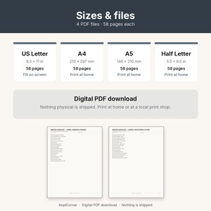 Wedding Planning Checklist Printable Binder | Undated Timeline Guest List Budget Vendor | Fillable PDF Letter A4 A5 image 7