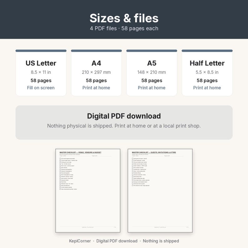 Wedding Planning Checklist Printable Binder | Undated Timeline Guest List Budget Vendor | Fillable PDF Letter A4 A5 image 7