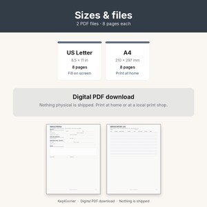 Vehicle Maintenance Log Printable | Car Service Tracker Oil Mileage | Fillable PDF Letter A4 image 9