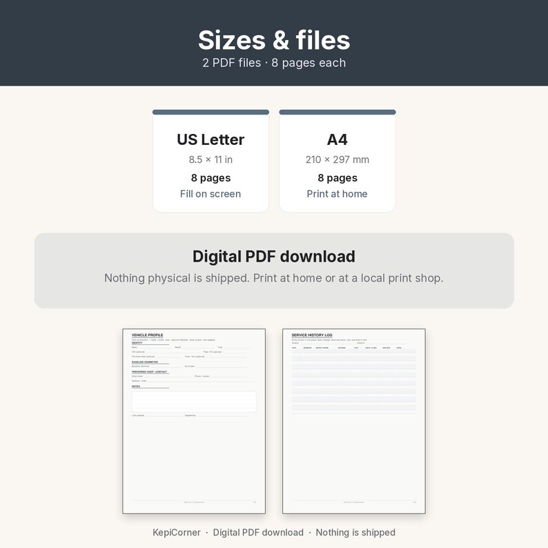 Vehicle Maintenance Log Printable | Car Service Tracker Oil Mileage | Fillable PDF Letter A4 image 9