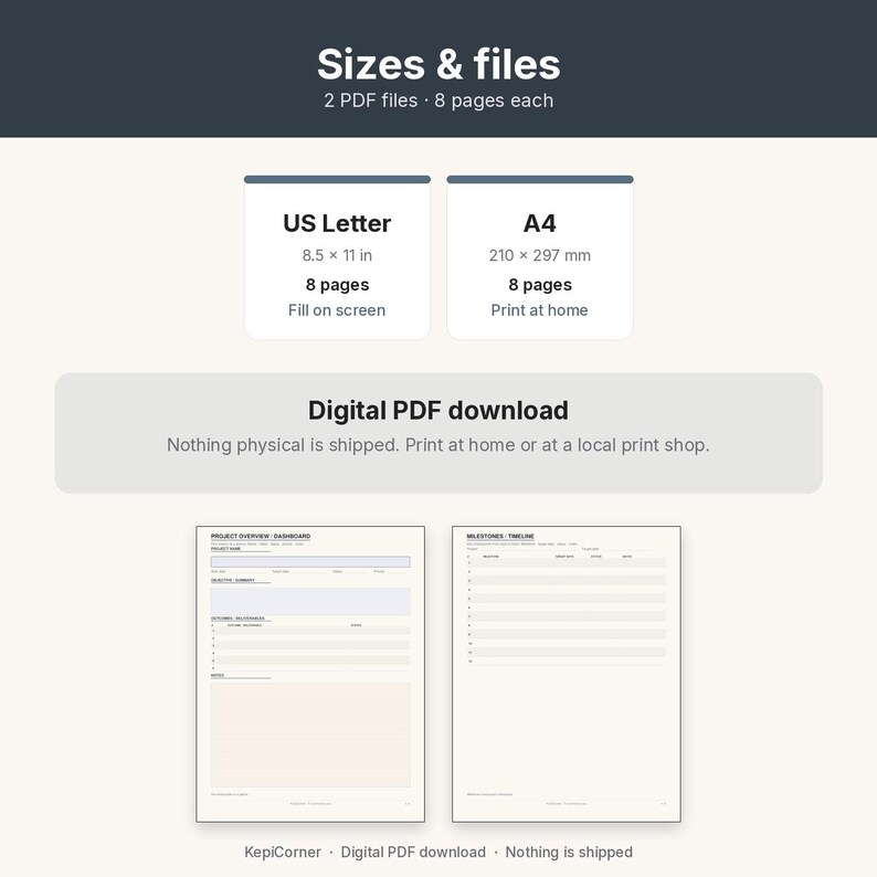 Project Tracker Printable | Project Planner Fillable PDF | One Project Overview Letter A4 image 9