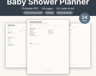 Baby Shower Planner Checklist Printable | Undated Host Kit | Fillable PDF Letter A4