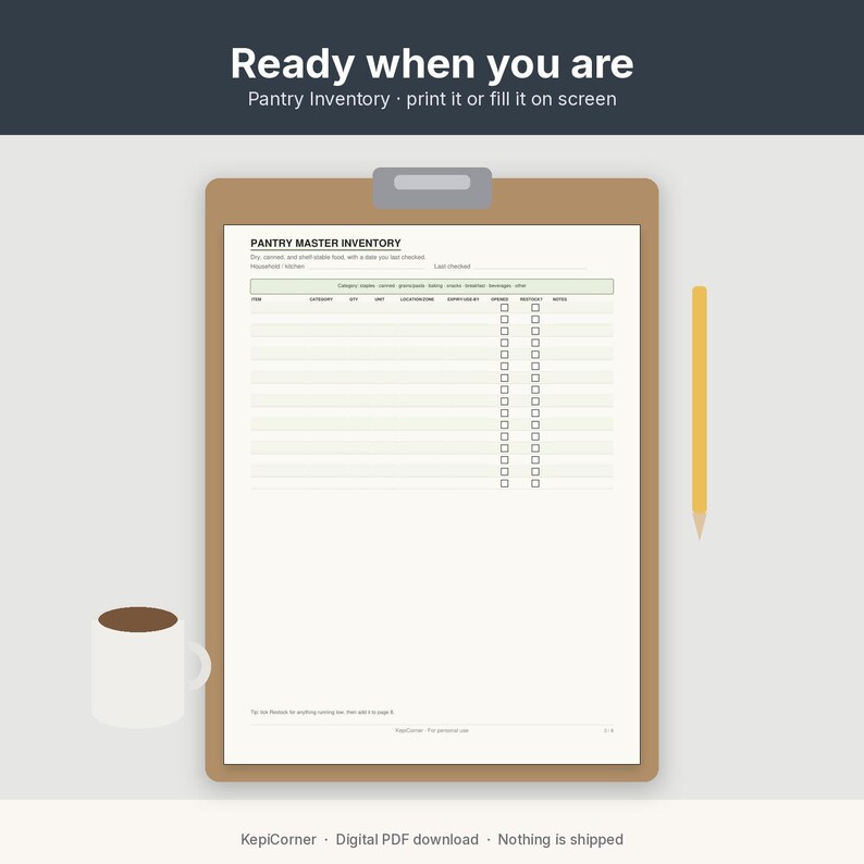 Pantry Inventory Checklist Printable | Kitchen Fridge Freezer Spice | Fillable PDF Letter A4 image 2