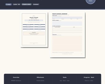 Project Tracker Printable | Project Planner Fillable PDF | One Project Overview Letter A4