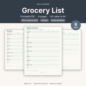 Grocery List Printable | Shopping List Pad Fillable PDF | Categorized Checklist Letter A4 image 1