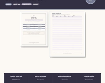 Sleep Log Printable | Nightly Sleep Tracker Fillable PDF | Letter A4