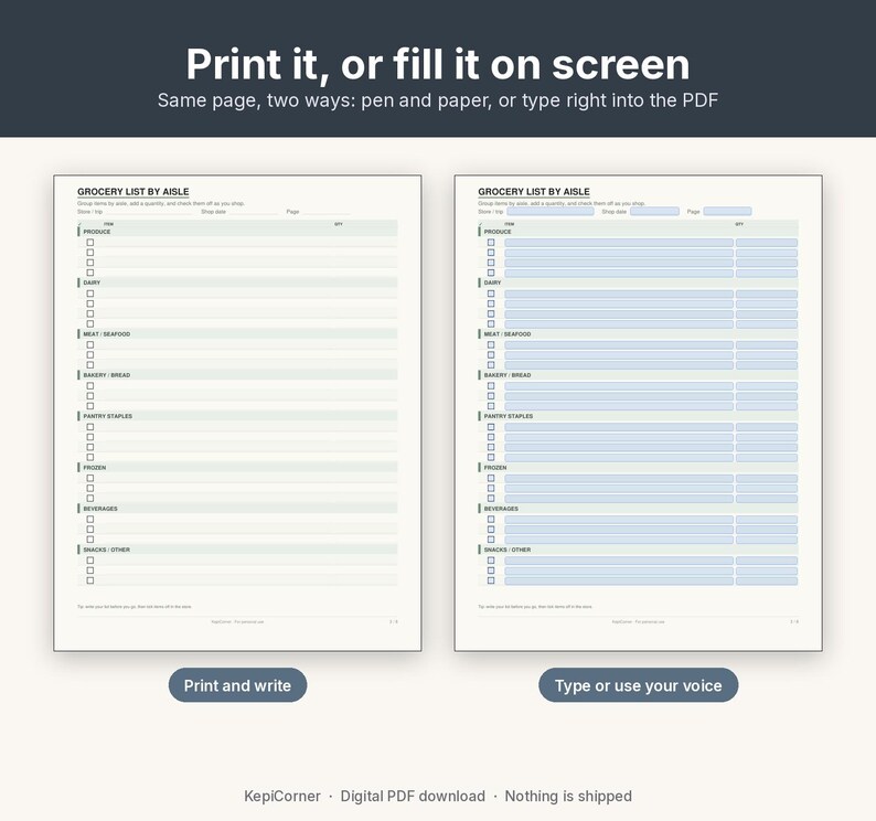Grocery List Printable | Shopping List Pad Fillable PDF | Categorized Checklist Letter A4 image 4