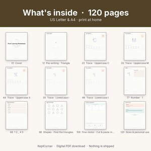 Pre-K Learning Worksheets Ages 3-5 Printable | Alphabet Tracing Numbers Counting | 120 Pages Letter A4 image 2
