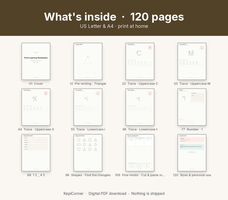 Pre-K Learning Worksheets Ages 3-5 Printable | Alphabet Tracing Numbers Counting | 120 Pages Letter A4 image 2