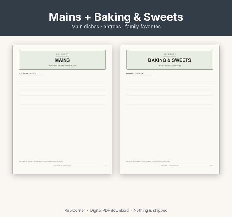 Recipe Card Pack Printable | Recipe Binder Pages Index Dividers | Fillable PDF Letter A4 image 7