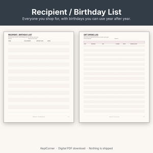 Gift Tracker Printable | Birthday & Holiday Gift List Year-Round | Fillable PDF Letter A4 image 8