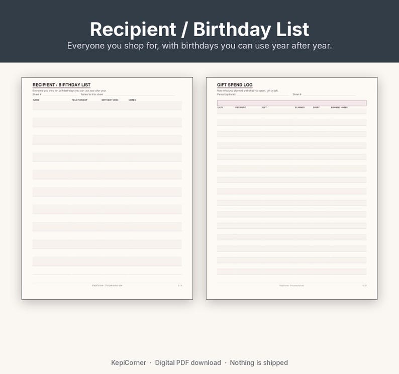 Gift Tracker Printable | Birthday & Holiday Gift List Year-Round | Fillable PDF Letter A4 image 8