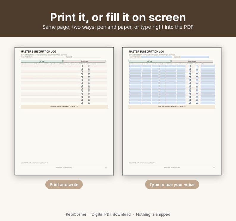 Subscription Tracker Printable | Recurring Subscriptions Keep Change Cancel | Fillable PDF Letter A4 image 4