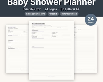 Baby Shower Planner Checklist Printable | Undated Host Kit | Fillable PDF Letter A4