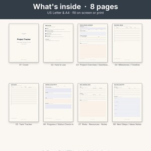Project Tracker Printable | Project Planner Fillable PDF | One Project Overview Letter A4 image 3