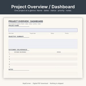 Project Tracker Printable | Project Planner Fillable PDF | One Project Overview Letter A4 image 5
