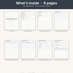 Vehicle Maintenance Log Printable | Car Service Tracker Oil Mileage | Fillable PDF Letter A4 image 3