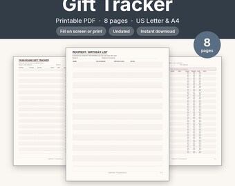 Gift Tracker Printable | Birthday & Holiday Gift List Year-Round | Fillable PDF Letter A4