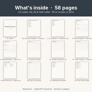 Wedding Planning Checklist Printable Binder | Undated Timeline Guest List Budget Vendor | Fillable PDF Letter A4 A5 image 2