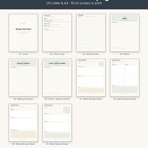 Recipe Card Pack Printable | Recipe Binder Pages Index Dividers | Fillable PDF Letter A4 image 3