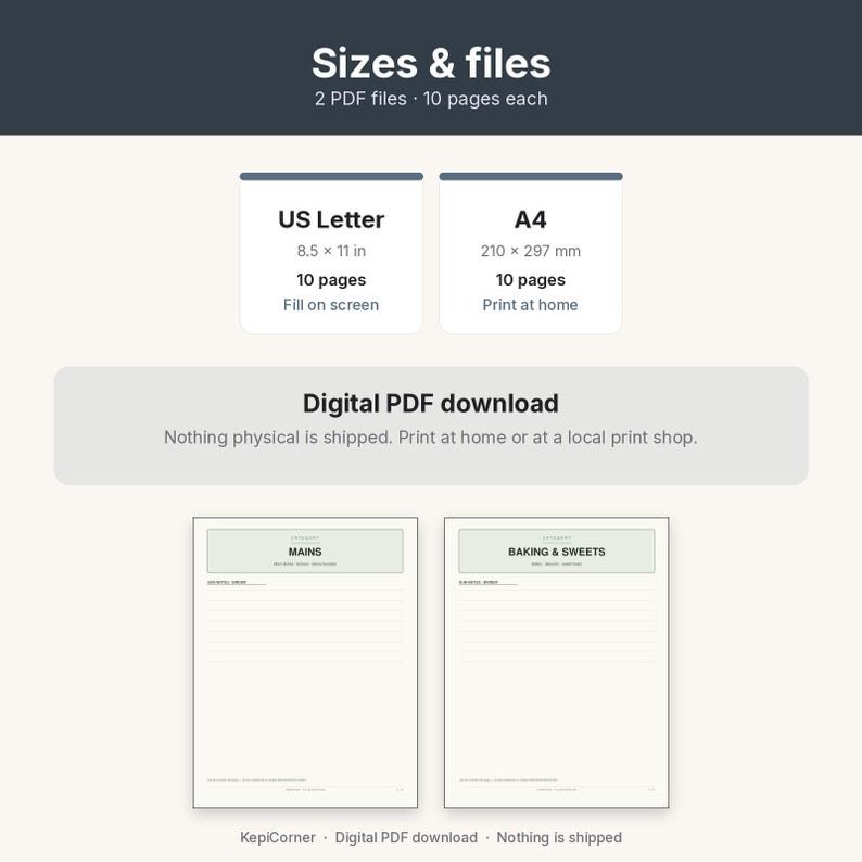 Recipe Card Pack Printable | Recipe Binder Pages Index Dividers | Fillable PDF Letter A4 image 9